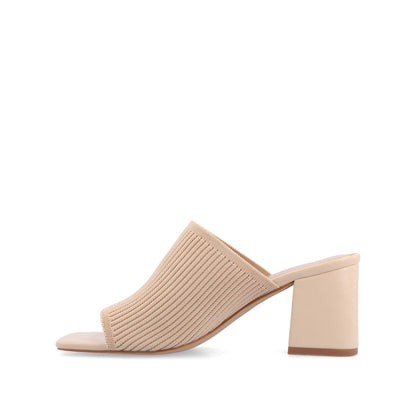 Journee LORENNA MULE BLOCK HEELS IN KNIT FABRIC - Beige