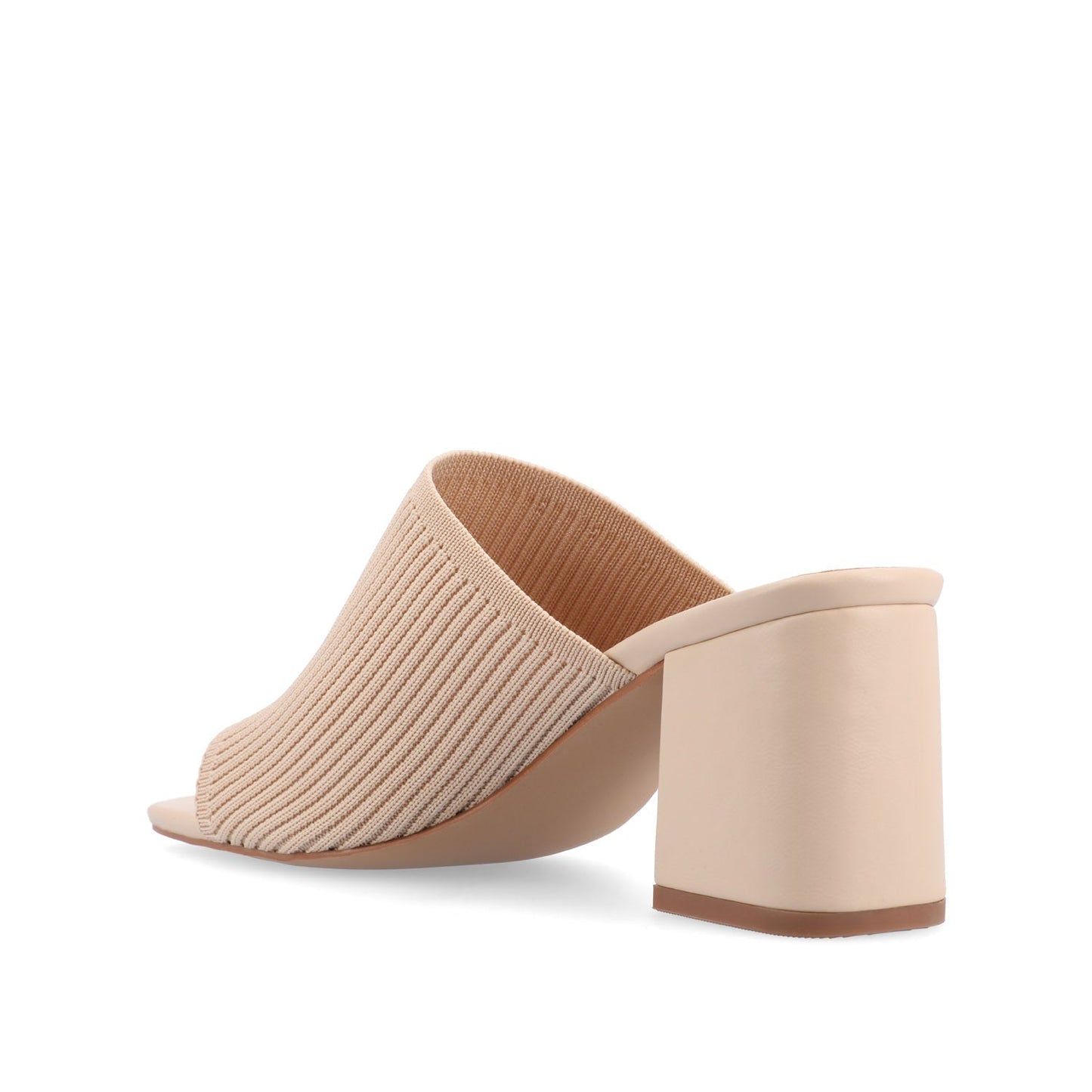 Journee LORENNA MULE BLOCK HEELS IN KNIT FABRIC - Beige