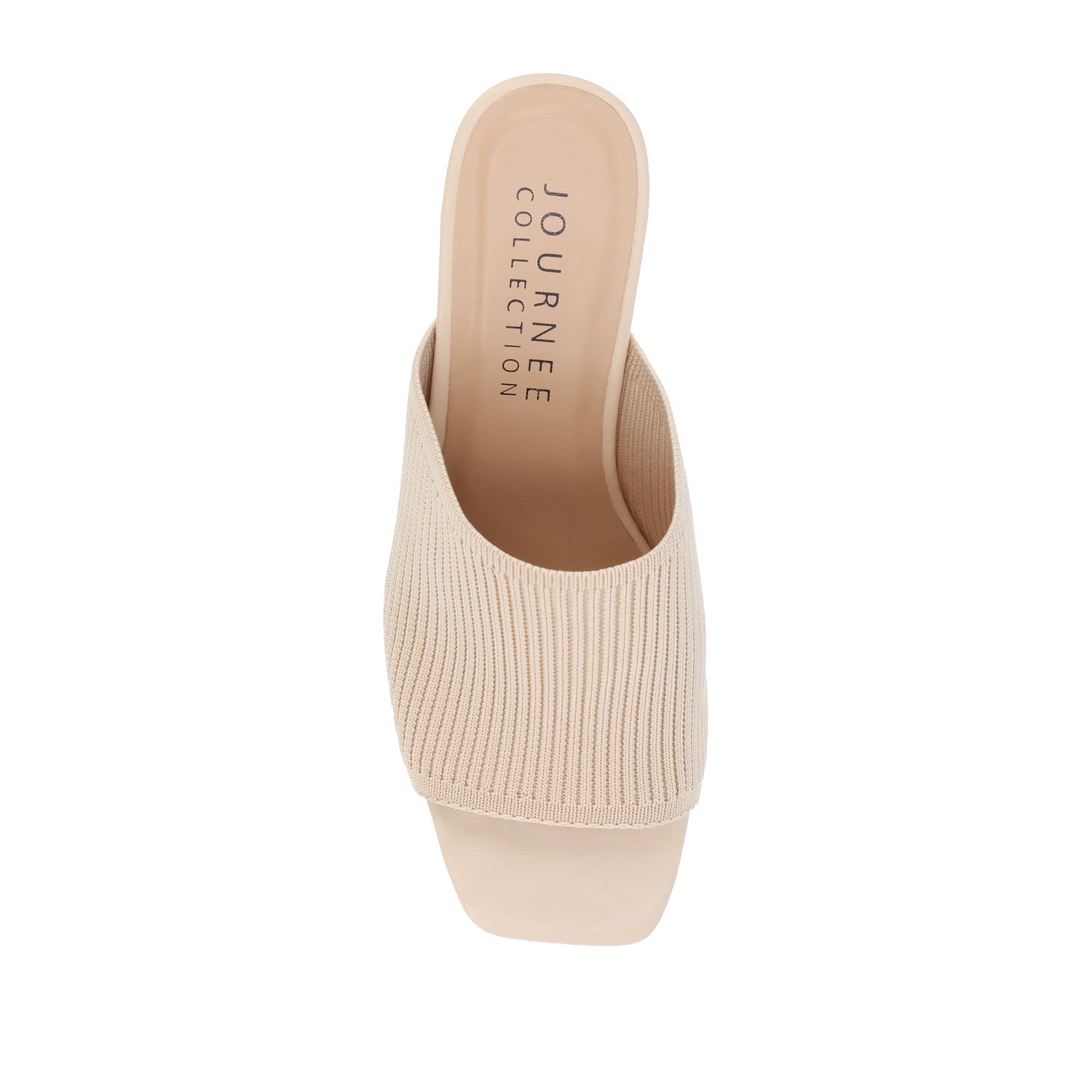 Journee LORENNA MULE BLOCK HEELS IN KNIT FABRIC - Beige