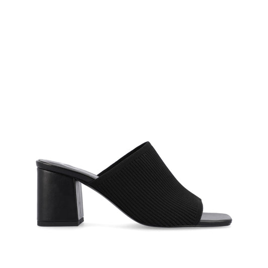 Journee LORENNA MULE BLOCK HEELS IN KNIT FABRIC - Black