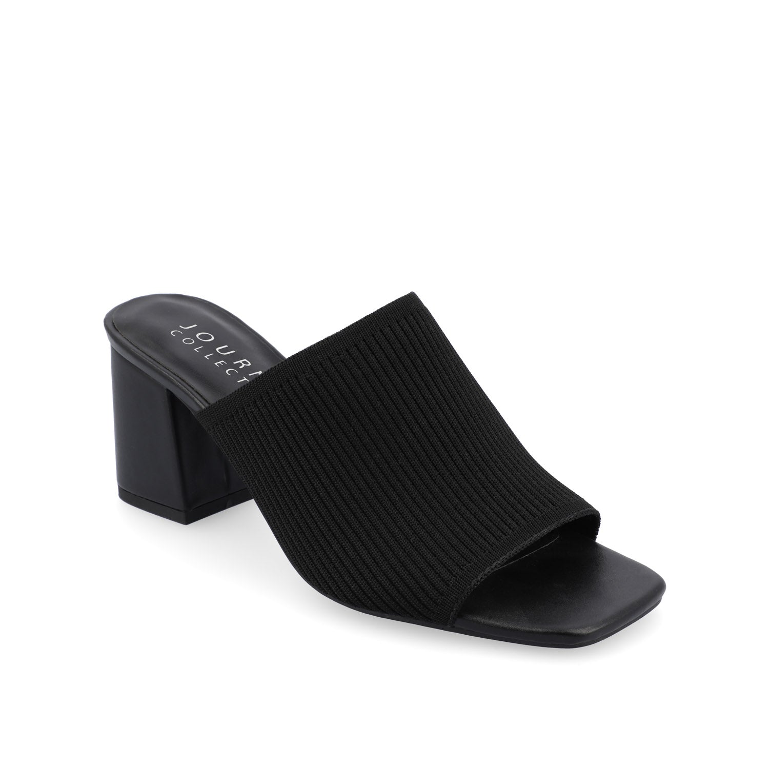 Journee LORENNA MULE BLOCK HEELS IN KNIT FABRIC - Black