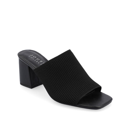Journee LORENNA MULE BLOCK HEELS IN KNIT FABRIC - Black