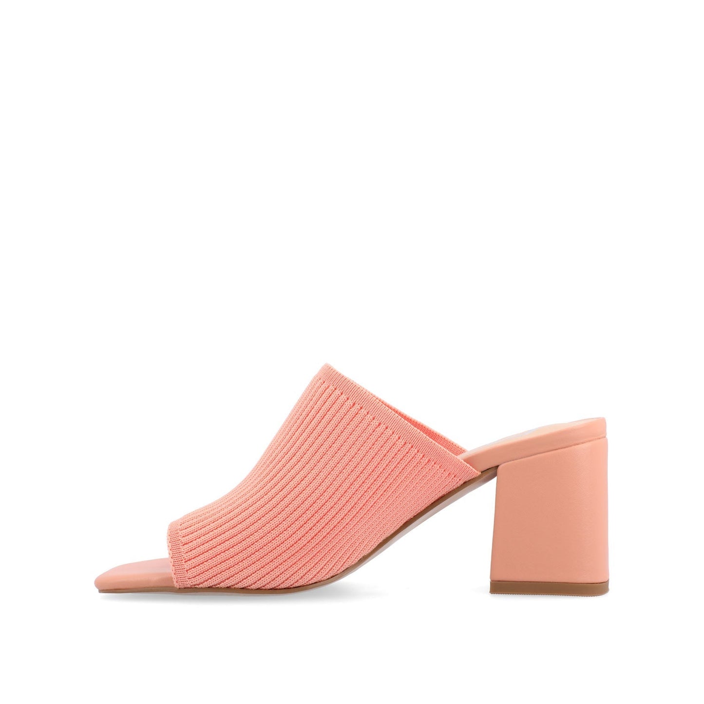 Journee LORENNA MULE BLOCK HEELS IN KNIT FABRIC - Coral