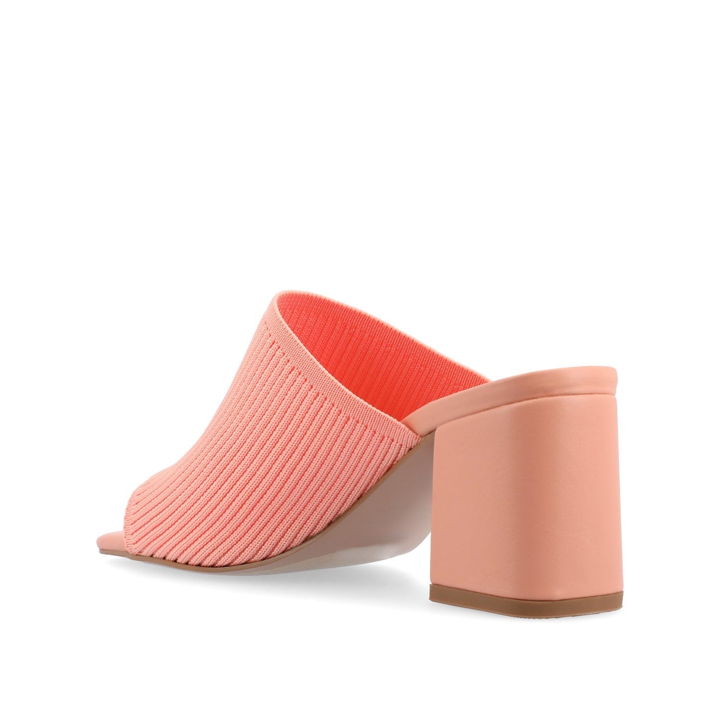 Journee LORENNA MULE BLOCK HEELS IN KNIT FABRIC - Coral