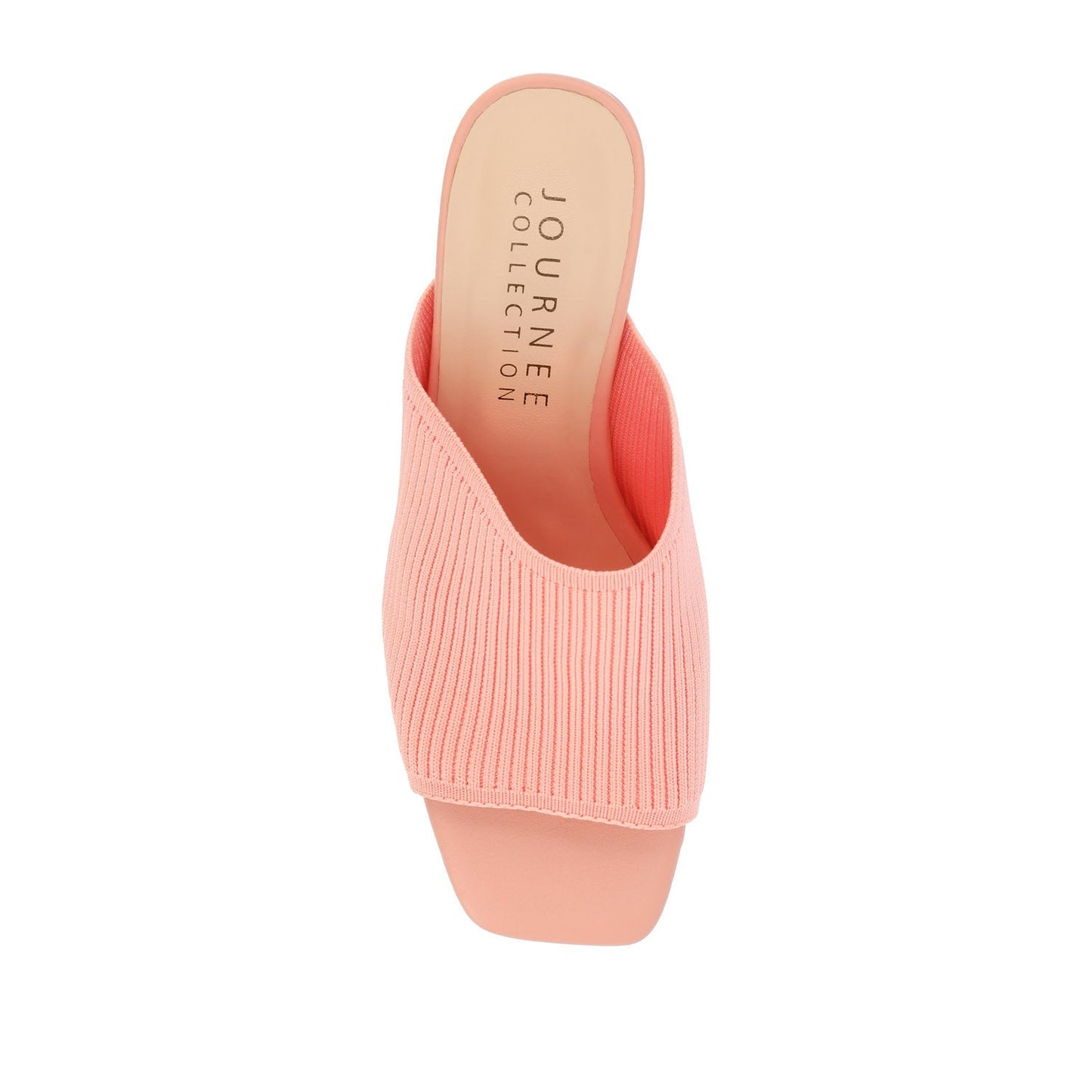 Journee LORENNA MULE BLOCK HEELS IN KNIT FABRIC - Coral