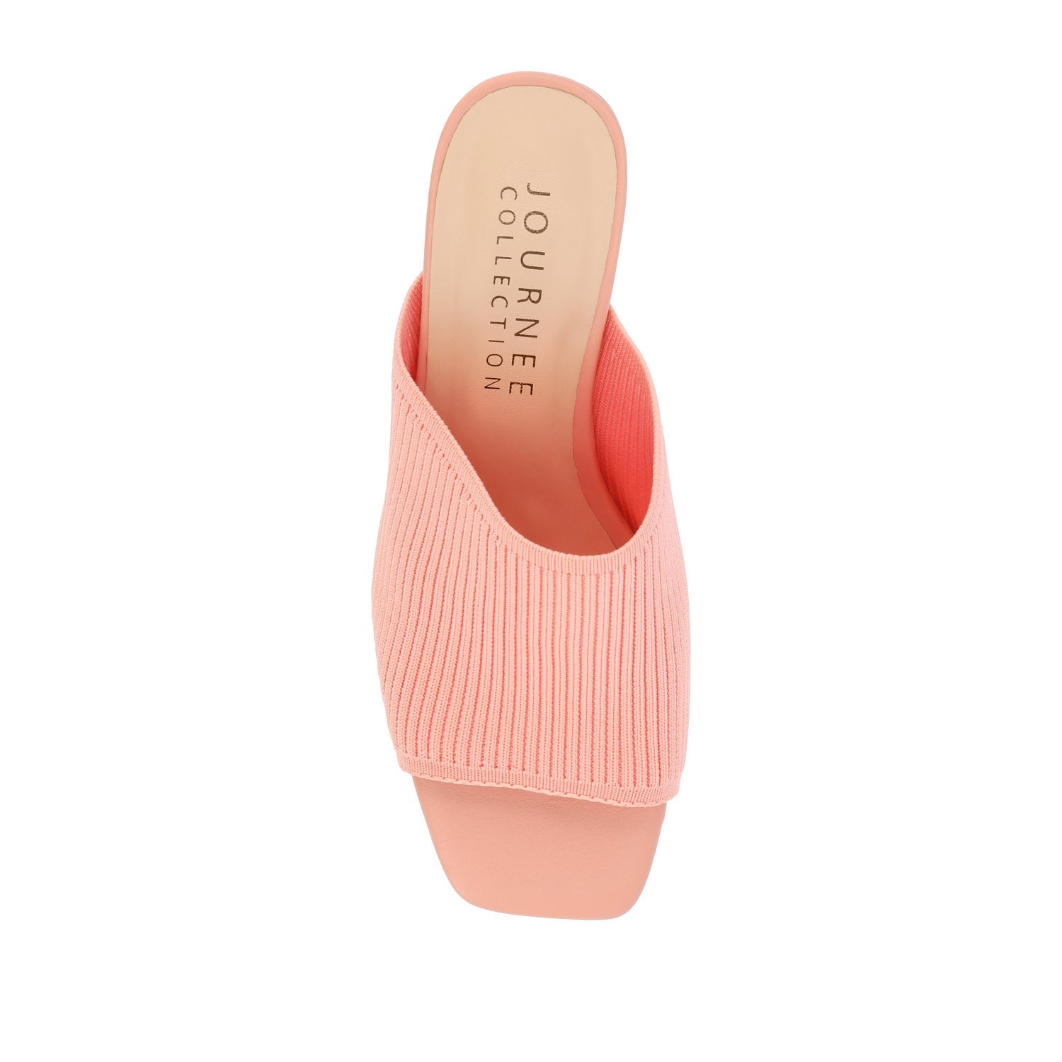 Journee LORENNA MULE BLOCK HEELS IN KNIT FABRIC - Coral