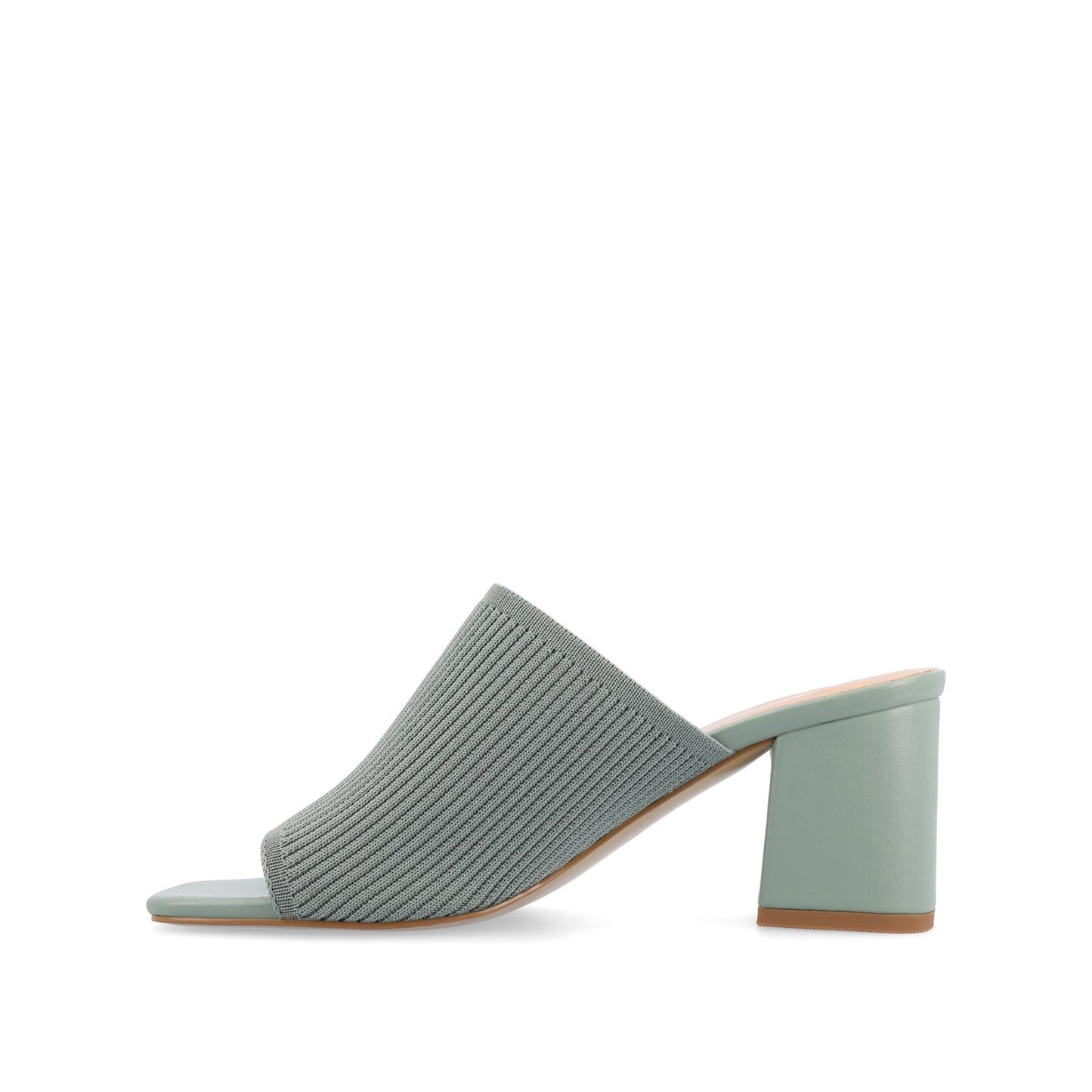 Journee LORENNA MULE BLOCK HEELS IN KNIT FABRIC - Green