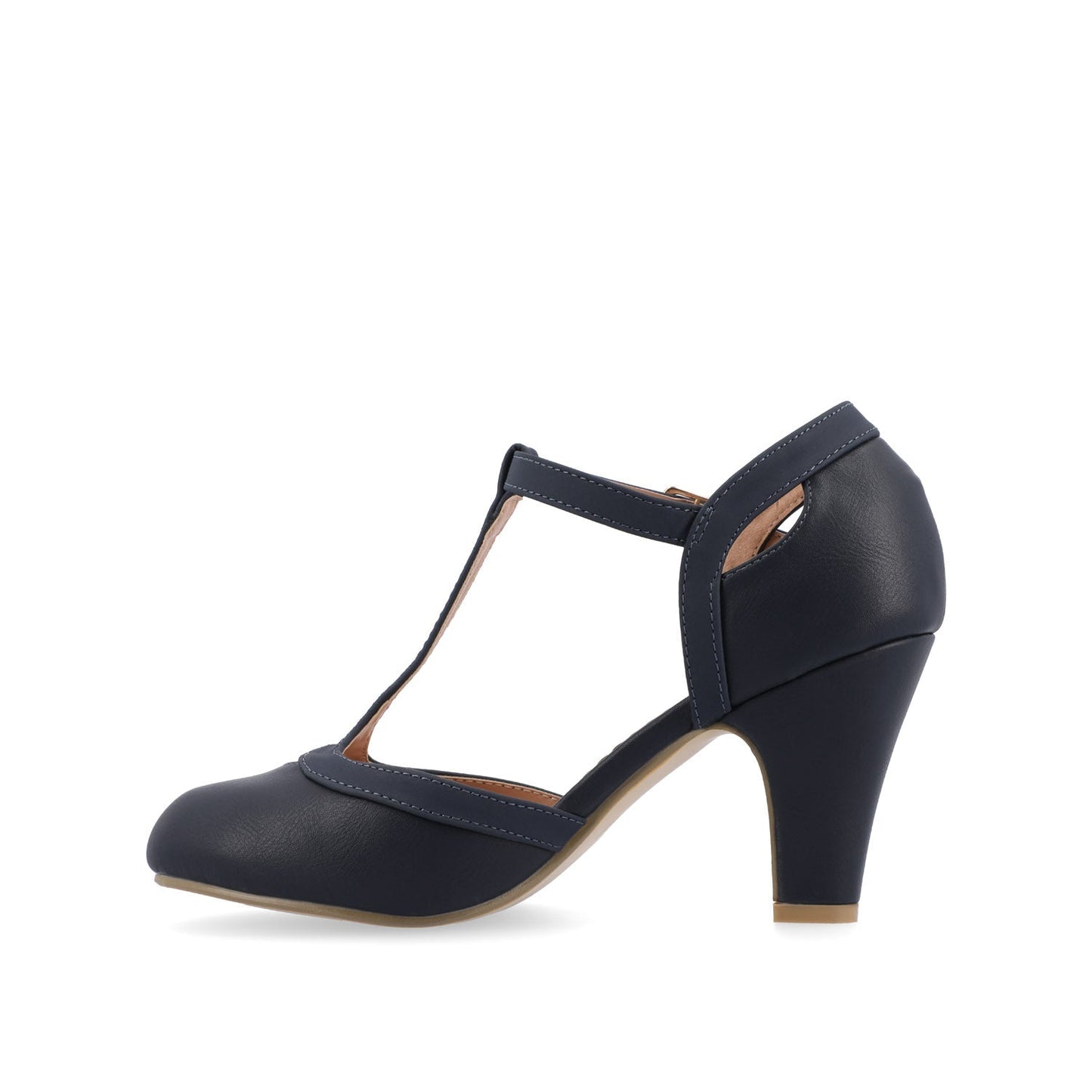Journee OLINA T-STRAP PUMP HEELS IN VEGAN LEATHER - Navy Nubuck