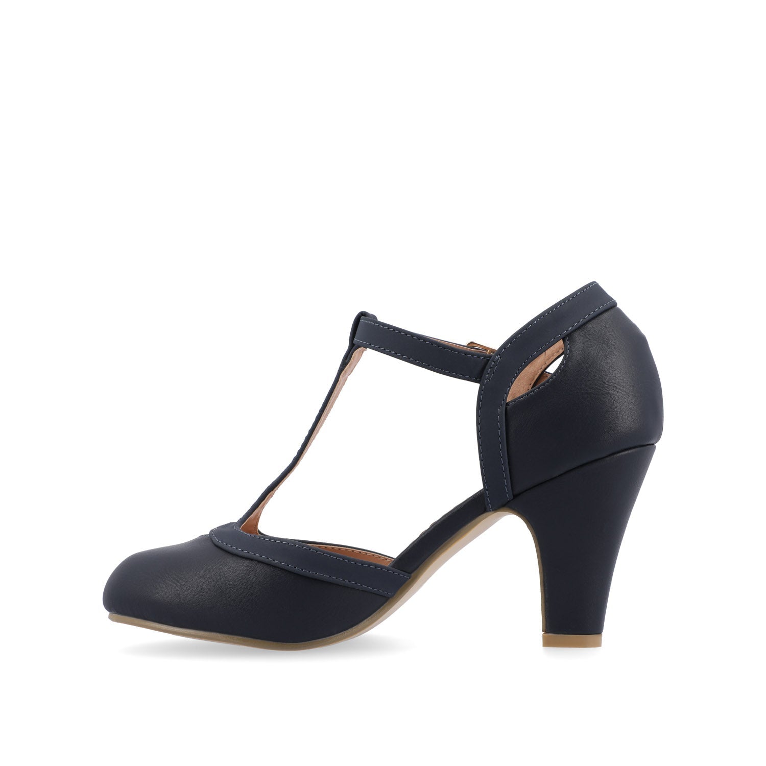 Journee OLINA T-STRAP PUMP HEELS IN VEGAN LEATHER - Navy Nubuck