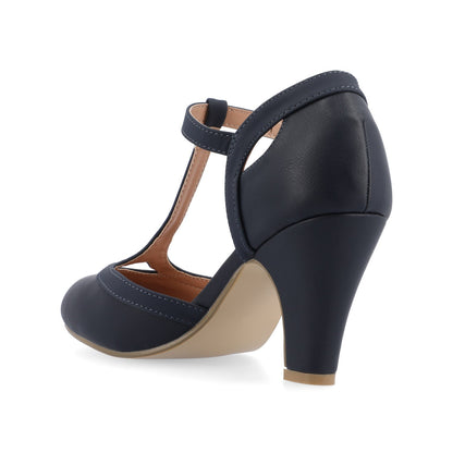 Journee OLINA T-STRAP PUMP HEELS IN VEGAN LEATHER - Navy Nubuck