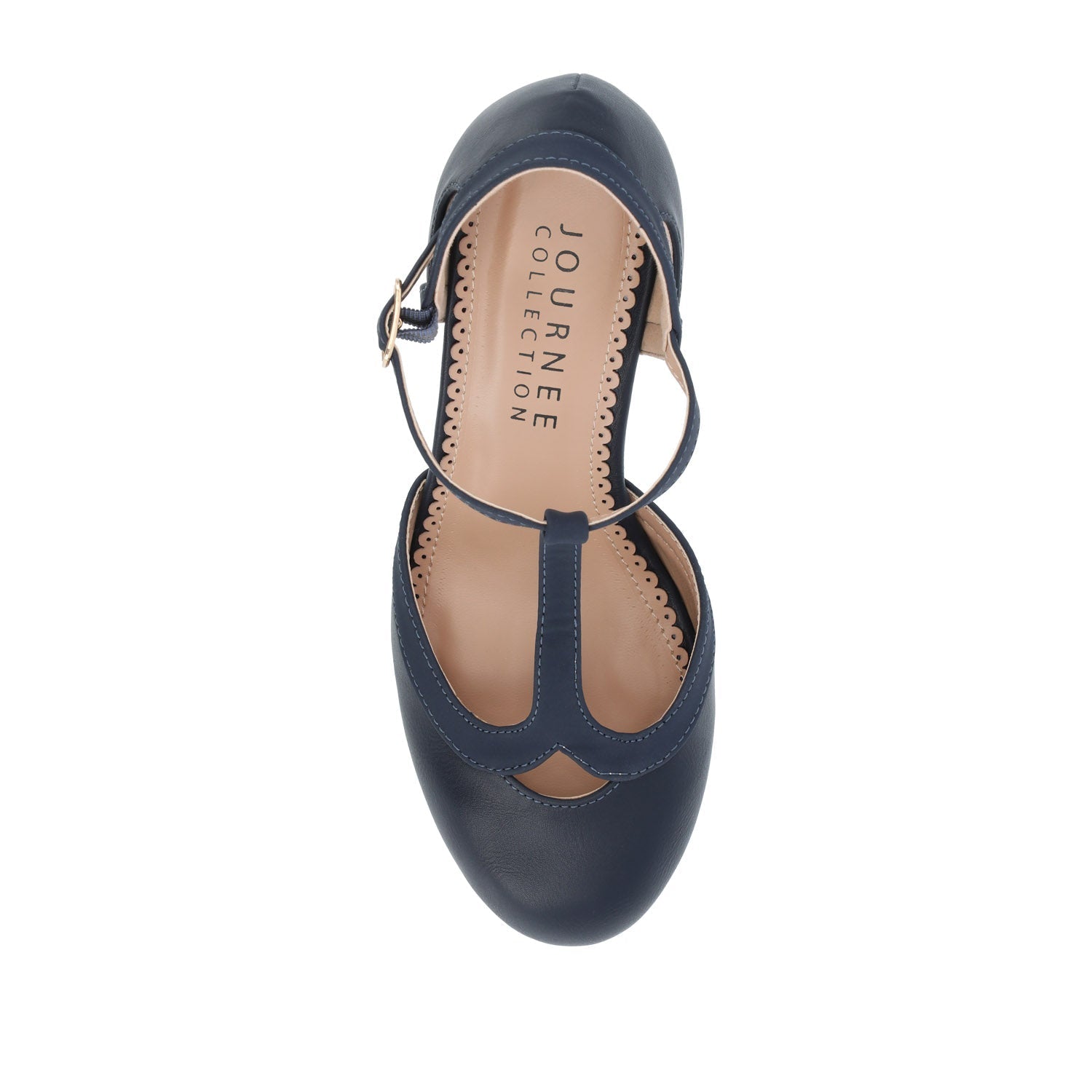 Journee OLINA T-STRAP PUMP HEELS IN VEGAN LEATHER - Navy Nubuck