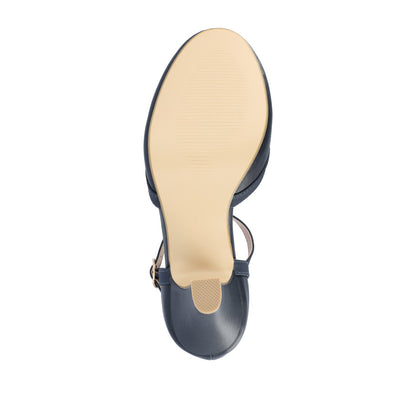 Journee OLINA T-STRAP PUMP HEELS IN VEGAN LEATHER - Navy Nubuck