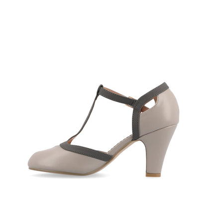 Journee OLINA T-STRAP PUMP HEELS IN VEGAN LEATHER - Grey
