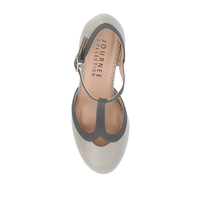Journee OLINA T-STRAP PUMP HEELS IN VEGAN LEATHER - Grey