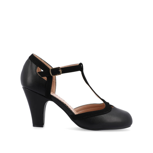 Journee OLINA T-STRAP PUMP HEELS IN VEGAN LEATHER - Black