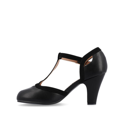 Journee OLINA T-STRAP PUMP HEELS IN VEGAN LEATHER - Black