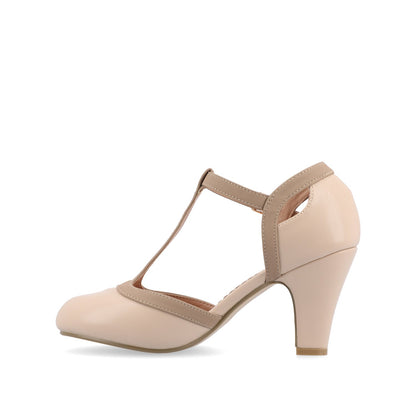Journee OLINA T-STRAP PUMP HEELS IN VEGAN LEATHER - Nude