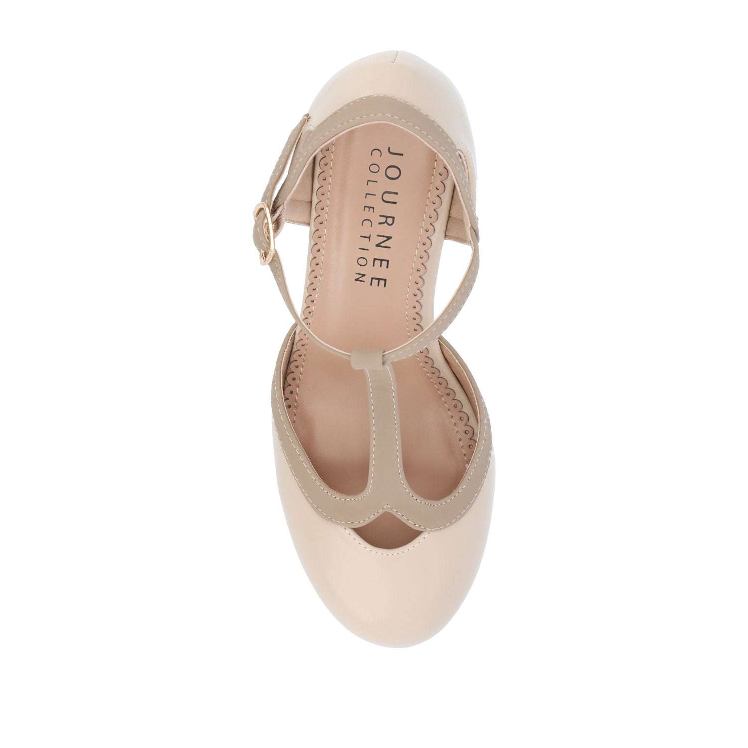 Journee OLINA T-STRAP PUMP HEELS IN VEGAN LEATHER - Nude