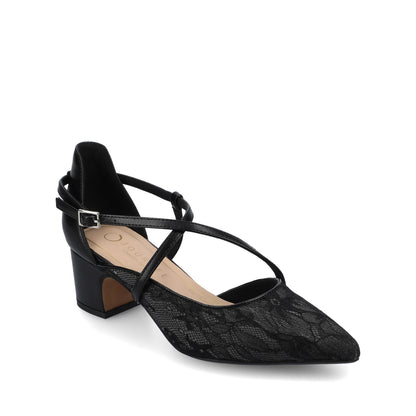 Journee GALVINN LOW BLOCK HEELS IN VEGAN LEATHER - Black Lace