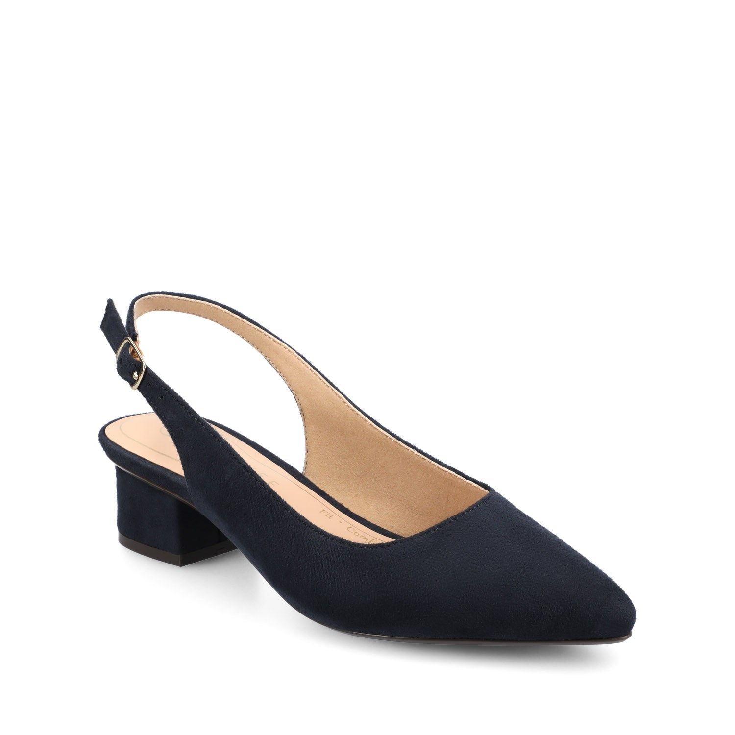 Journee SYLVIA LOW BLOCK PUMP HEELS IN FAUX SUEDE - Navy Suede