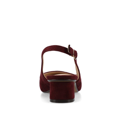 Journee SYLVIA LOW BLOCK PUMP HEELS IN FAUX SUEDE - Oxblood Suede