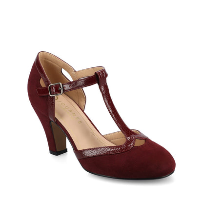 Journee OLINA T-STRAP PUMP HEELS IN VEGAN LEATHER - Oxblood Suede