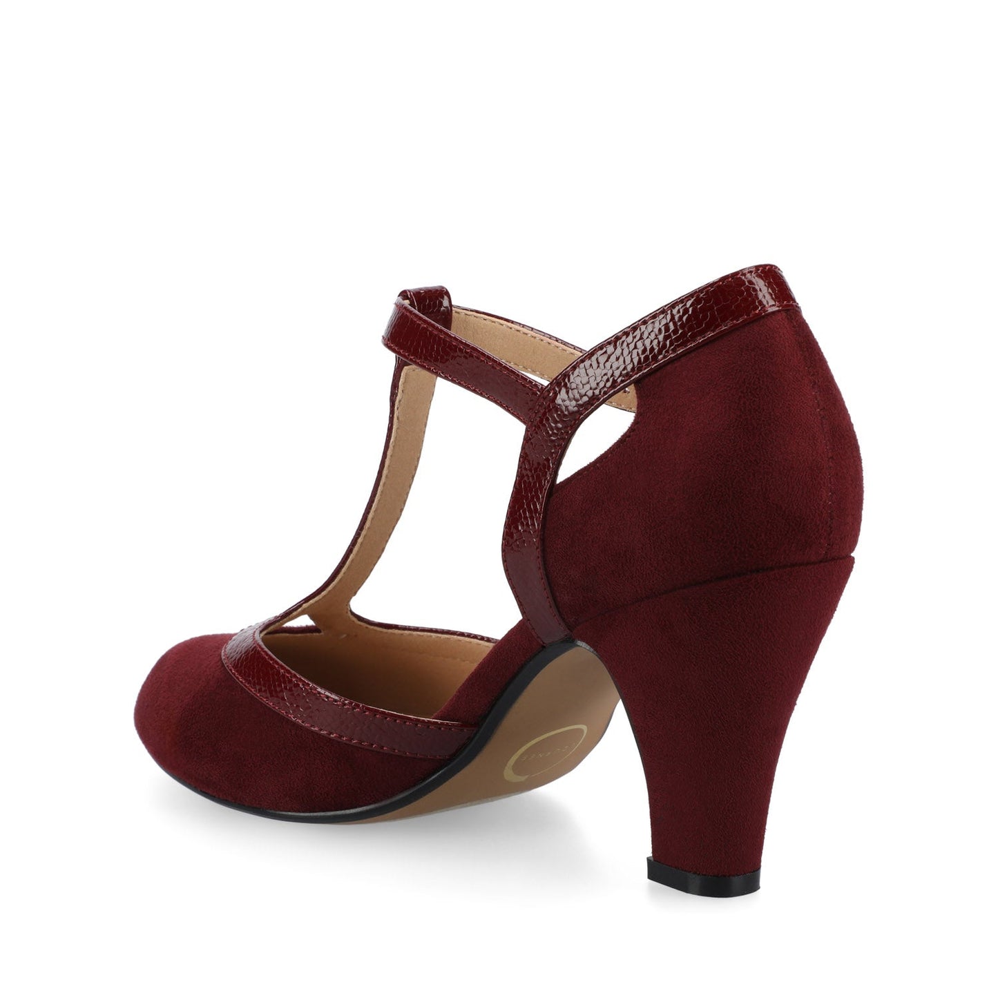 Journee OLINA T-STRAP PUMP HEELS IN VEGAN LEATHER - Oxblood Suede