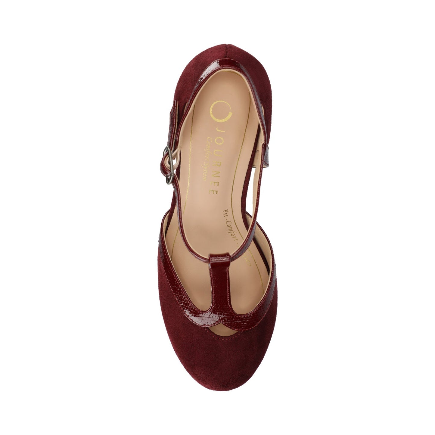 Journee OLINA T-STRAP PUMP HEELS IN VEGAN LEATHER - Oxblood Suede