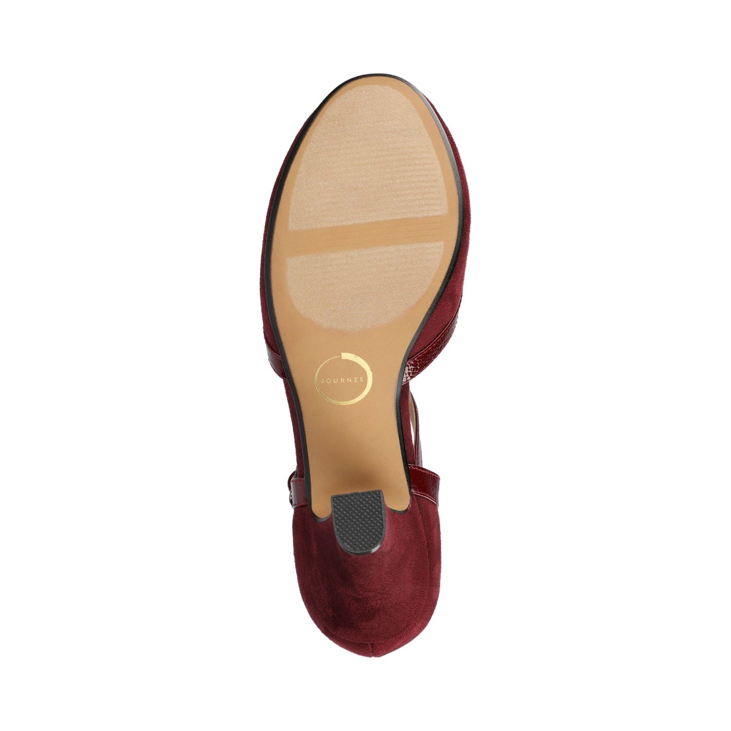 Journee OLINA T-STRAP PUMP HEELS IN VEGAN LEATHER - Oxblood Suede