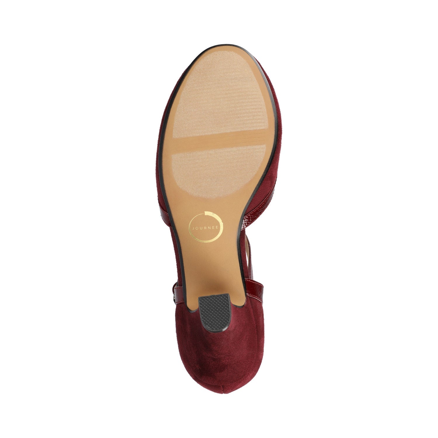 Journee OLINA T-STRAP PUMP HEELS IN VEGAN LEATHER - Oxblood Suede