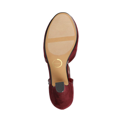 Journee OLINA T-STRAP PUMP HEELS IN VEGAN LEATHER - Oxblood Suede