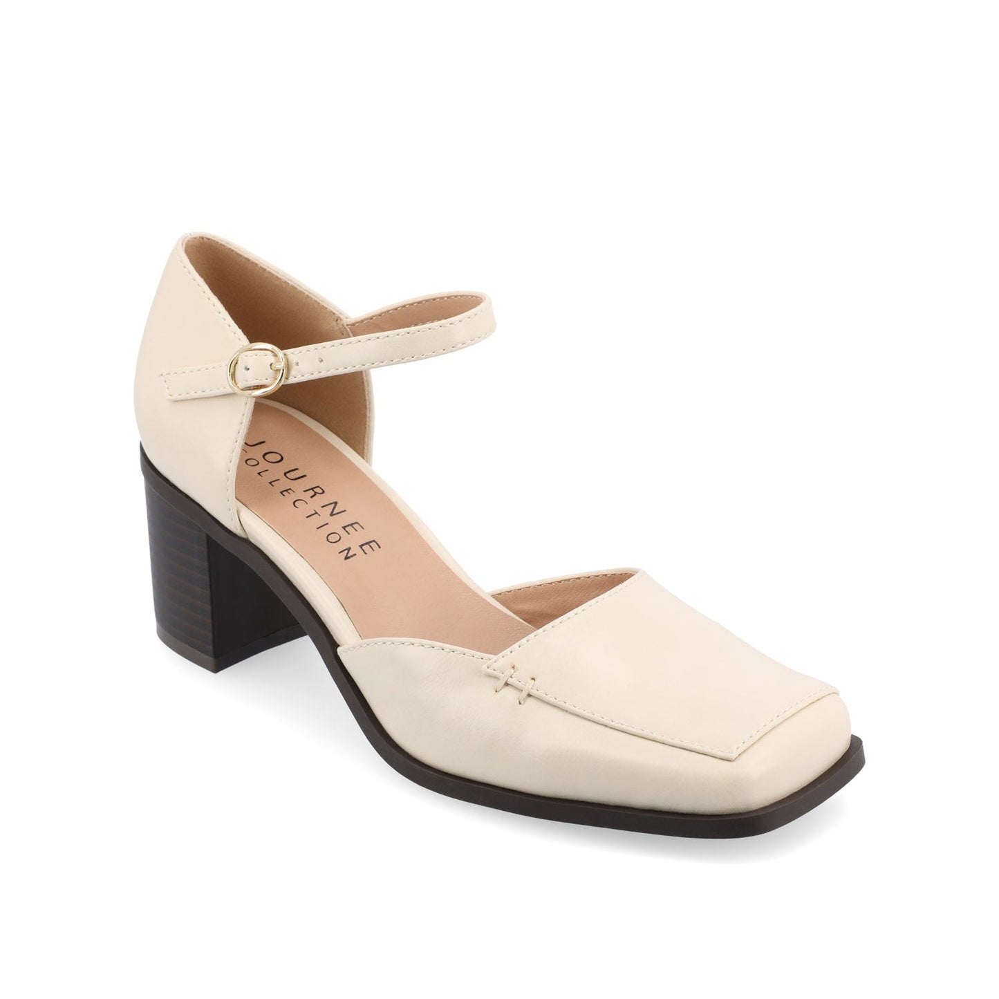 Journee EVANGELINE VEGAN LEATHER HEELS IN WIDE - Beige PU