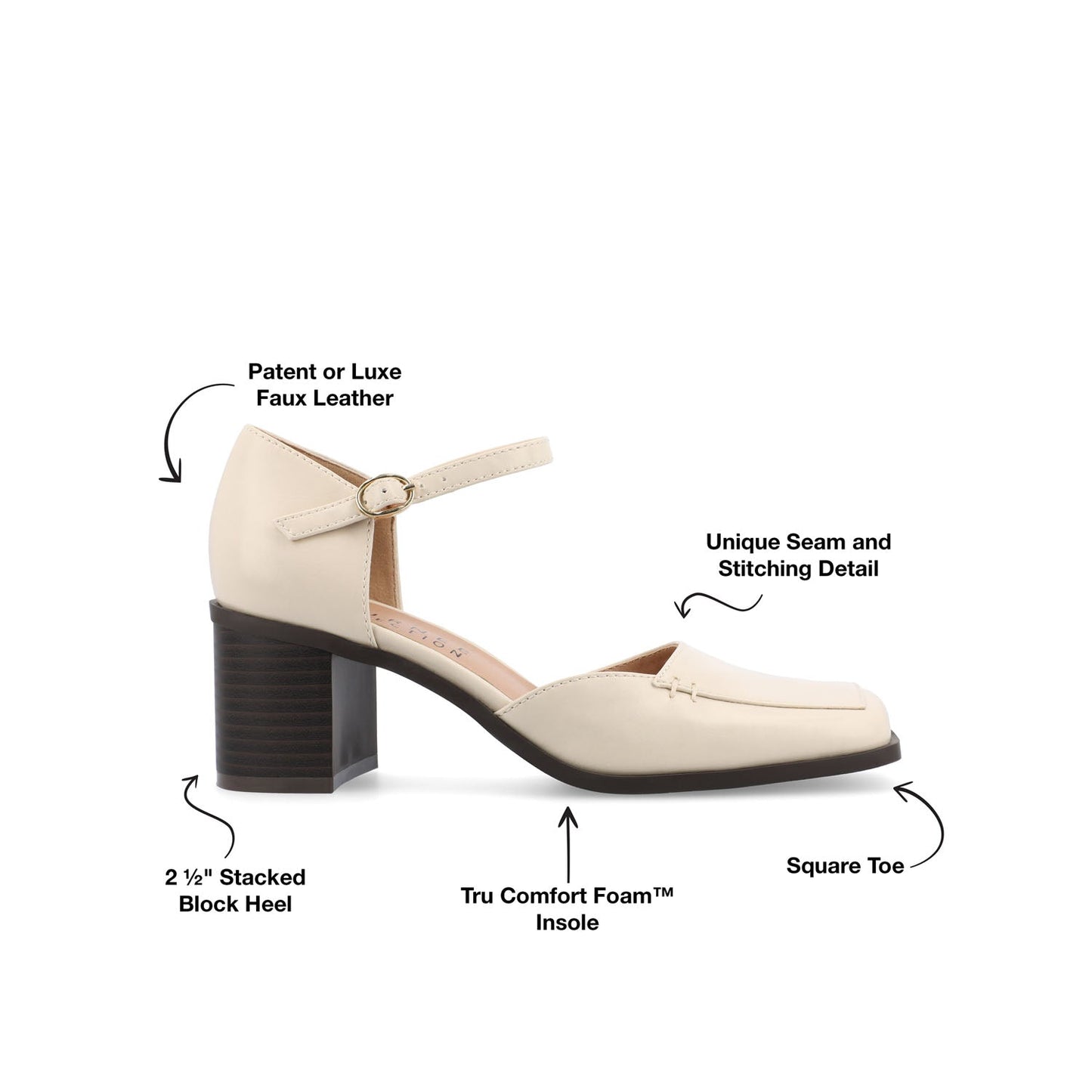 Journee EVANGELINE VEGAN LEATHER HEELS IN WIDE - Beige PU