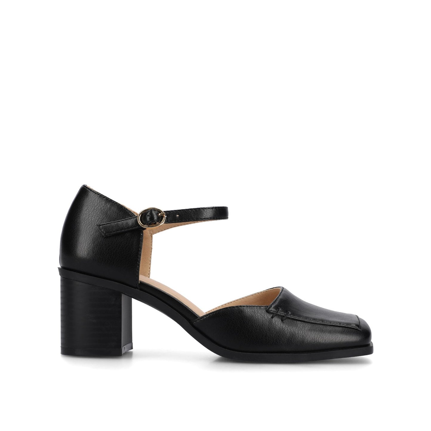 Journee EVANGELINE VEGAN LEATHER HEELS IN WIDE - Black PU