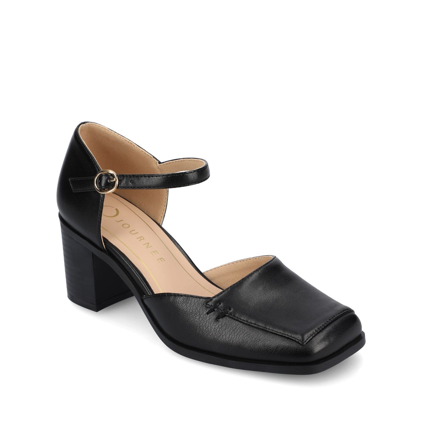 Journee EVANGELINE VEGAN LEATHER HEELS IN WIDE - Black PU