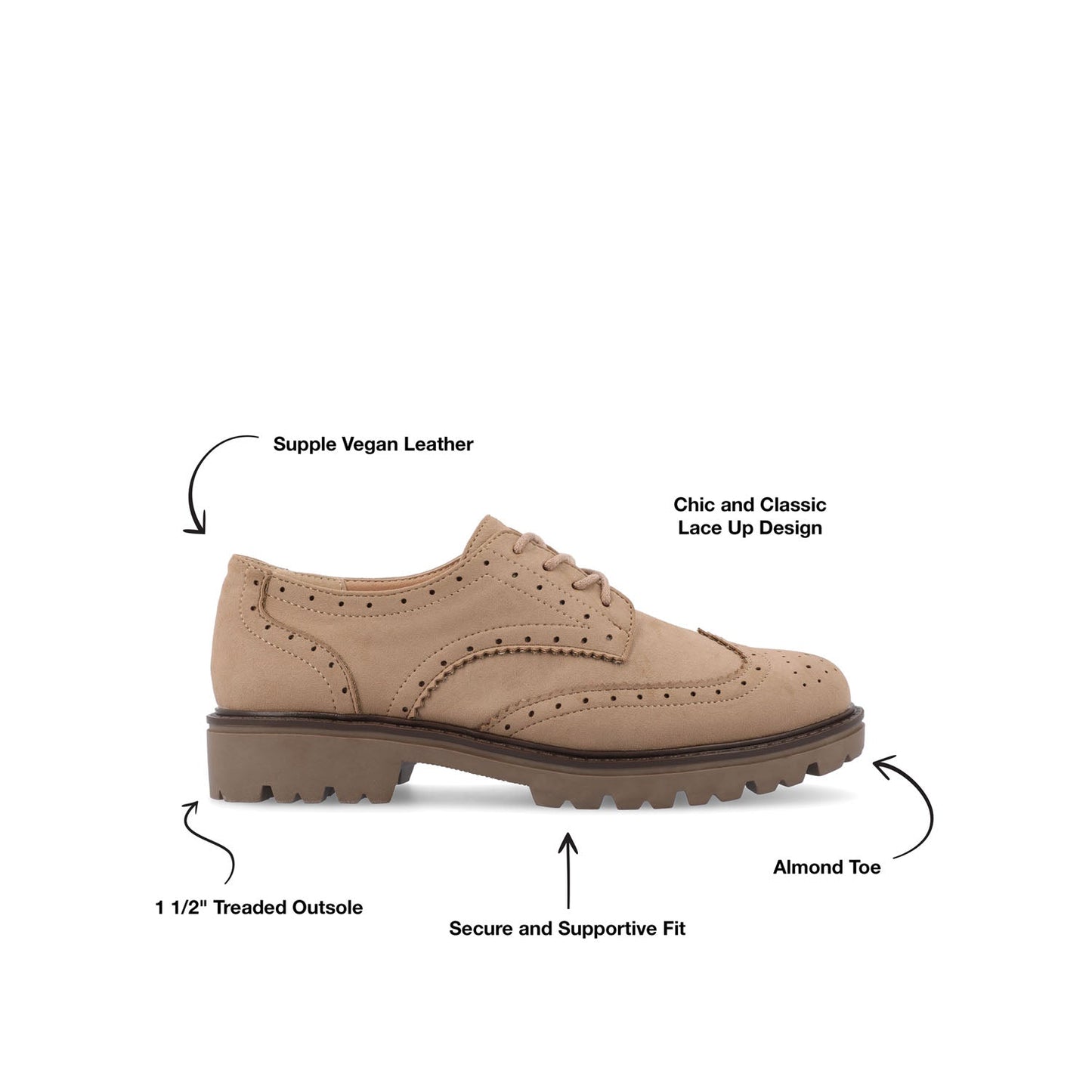 Journee CLAUDIYA OXFORD LOAFER FLATS IN WIDE - Taupe Suede