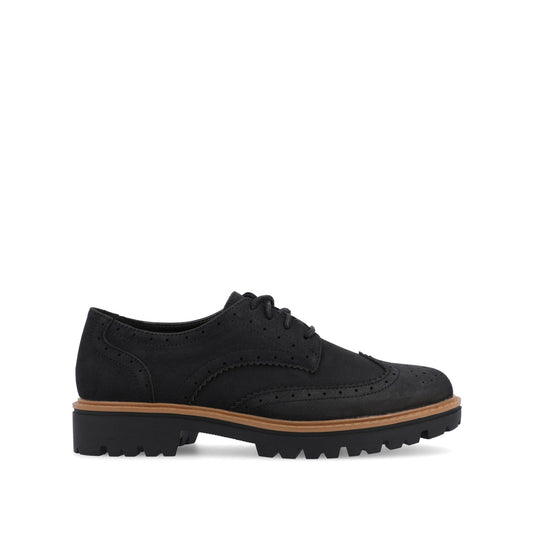 Journee CLAUDIYA OXFORD LOAFER FLATS IN WIDE - Black Faux Suede