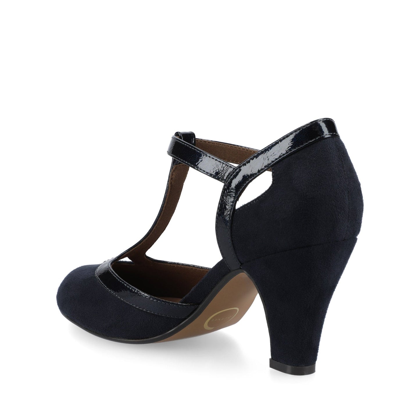 Journee OLINA T-STRAP PUMP HEELS IN VEGAN LEATHER - Navy Suede