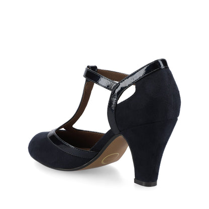 Journee OLINA T-STRAP PUMP HEELS IN VEGAN LEATHER - Navy Suede