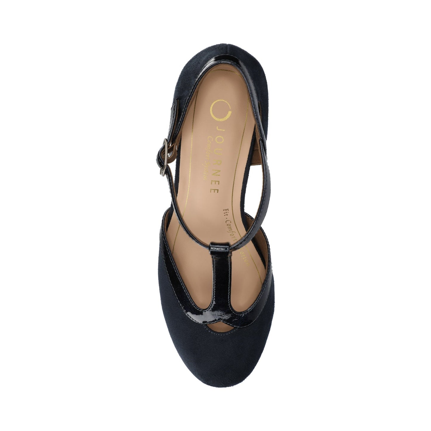 Journee OLINA T-STRAP PUMP HEELS IN VEGAN LEATHER - Navy Suede