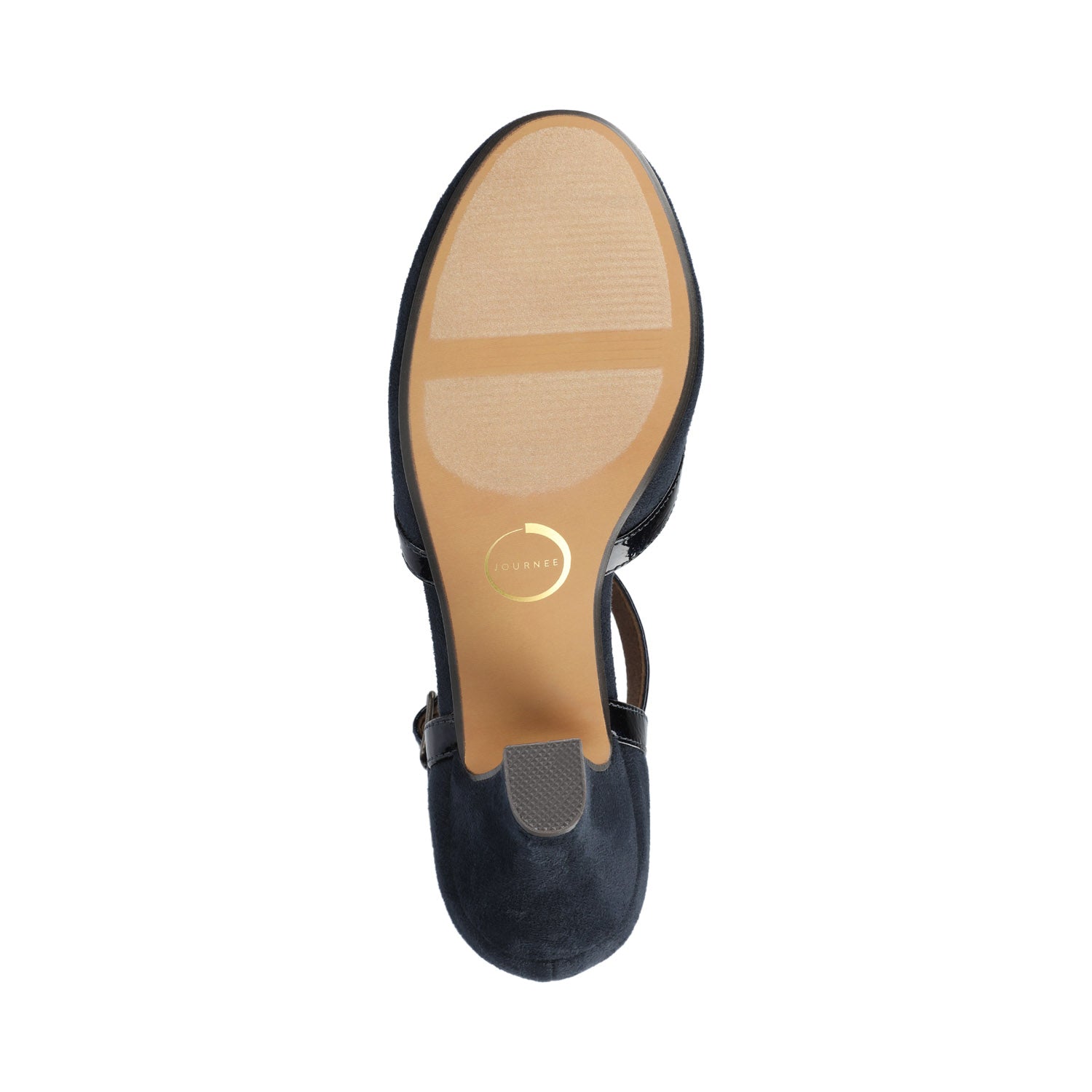 Journee OLINA T-STRAP PUMP HEELS IN VEGAN LEATHER - Navy Suede