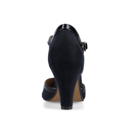 Journee OLINA T-STRAP PUMP HEELS IN VEGAN LEATHER - Navy Suede