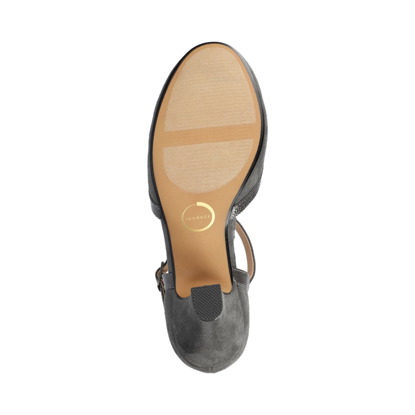 Journee OLINA T-STRAP PUMP HEELS IN VEGAN LEATHER - Grey Suede
