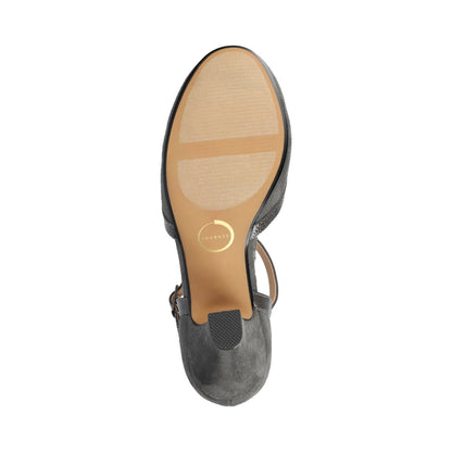 Journee OLINA T-STRAP PUMP HEELS IN VEGAN LEATHER - Grey Suede