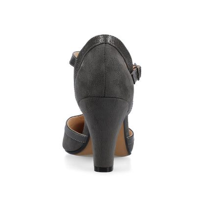 Journee OLINA T-STRAP PUMP HEELS IN VEGAN LEATHER - Grey Suede