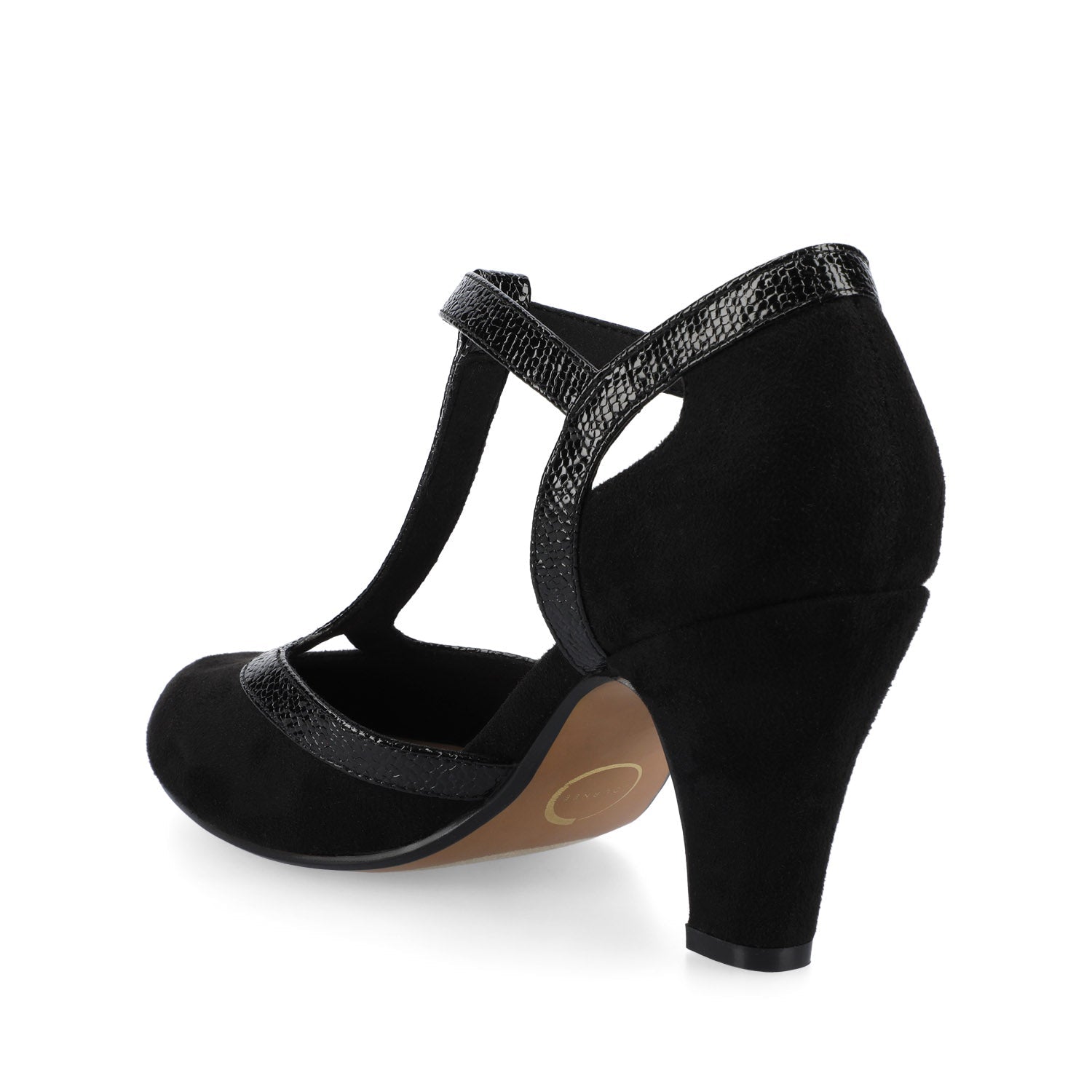 Journee OLINA T-STRAP PUMP HEELS IN VEGAN LEATHER - Black Suede