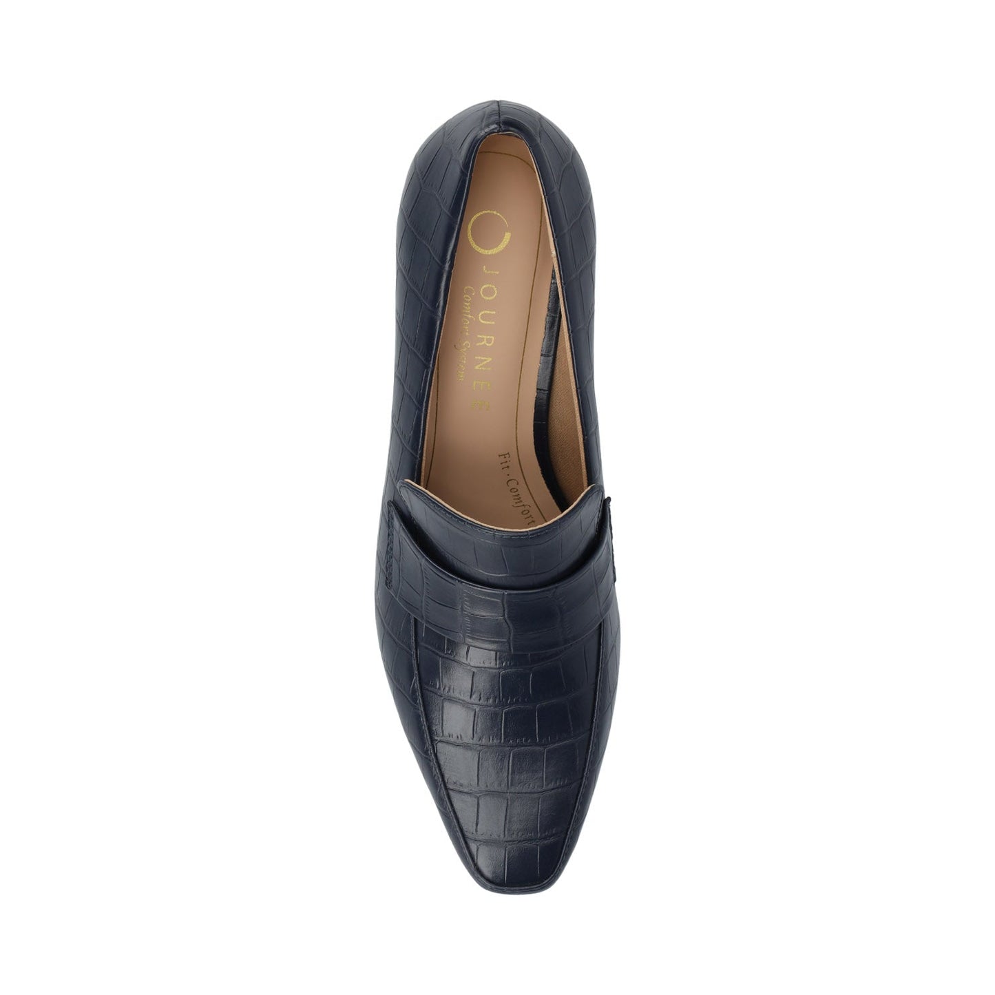 Journee CELINA KITTEN LOAFER HEELS IN CROCO STATEMENT WIDE - Navy Nubuck