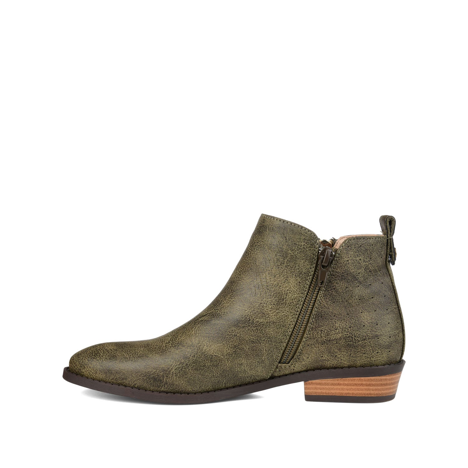 Journee ELLIS ZIP UP VEGAN LEATHER BOOTIES IN WIDE - Olive