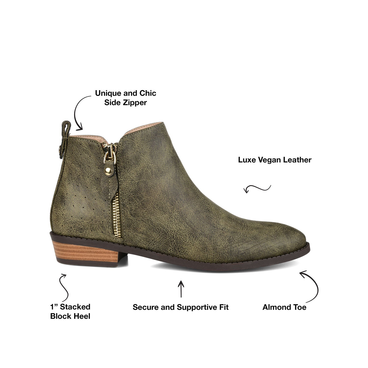 Journee ELLIS ZIP UP VEGAN LEATHER BOOTIES IN WIDE - Olive