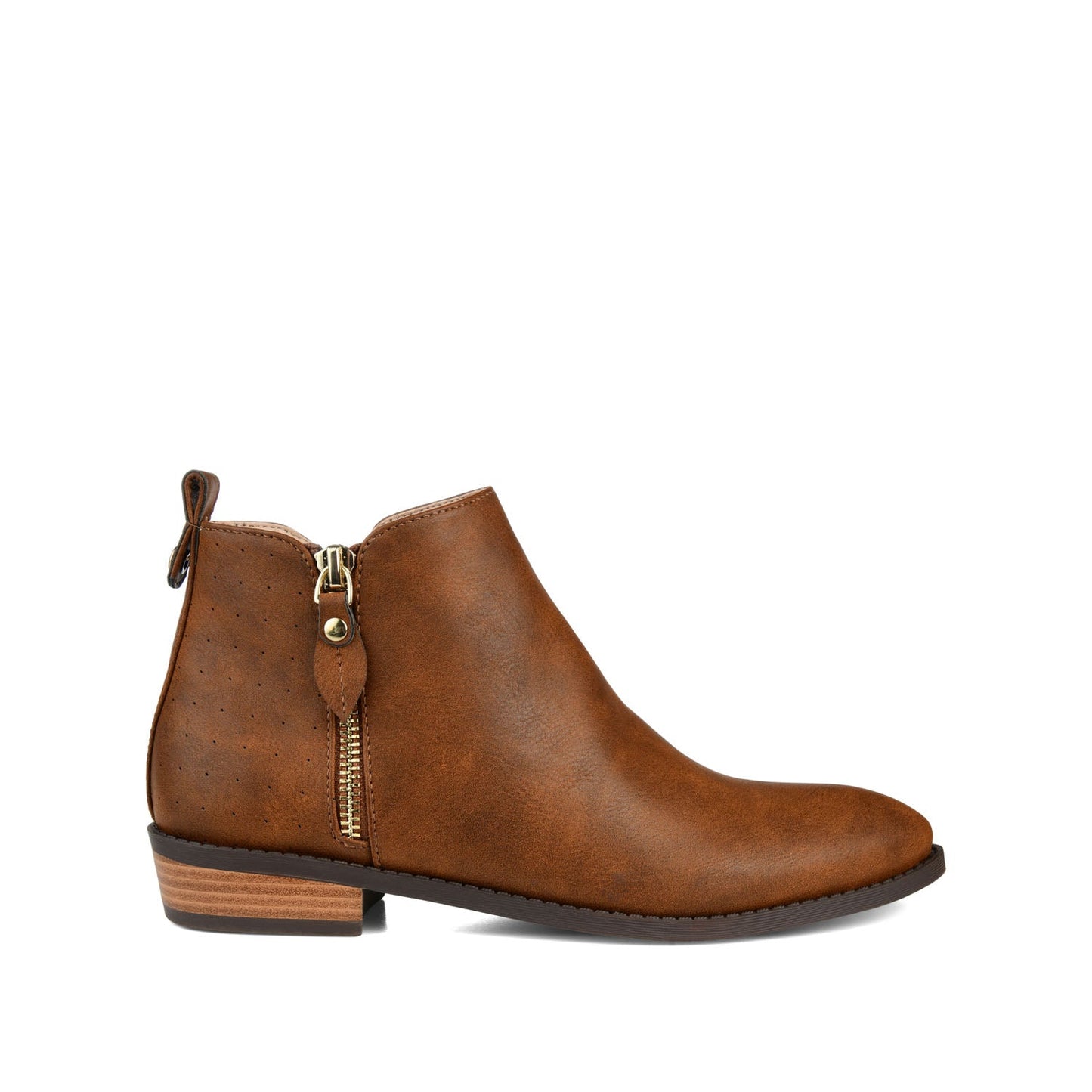 Journee ELLIS ZIP UP VEGAN LEATHER BOOTIES IN WIDE - Brown